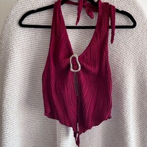 ~vintage~ SUPER CUTE Wine Halter Crop Top with SILVER ACCENTS